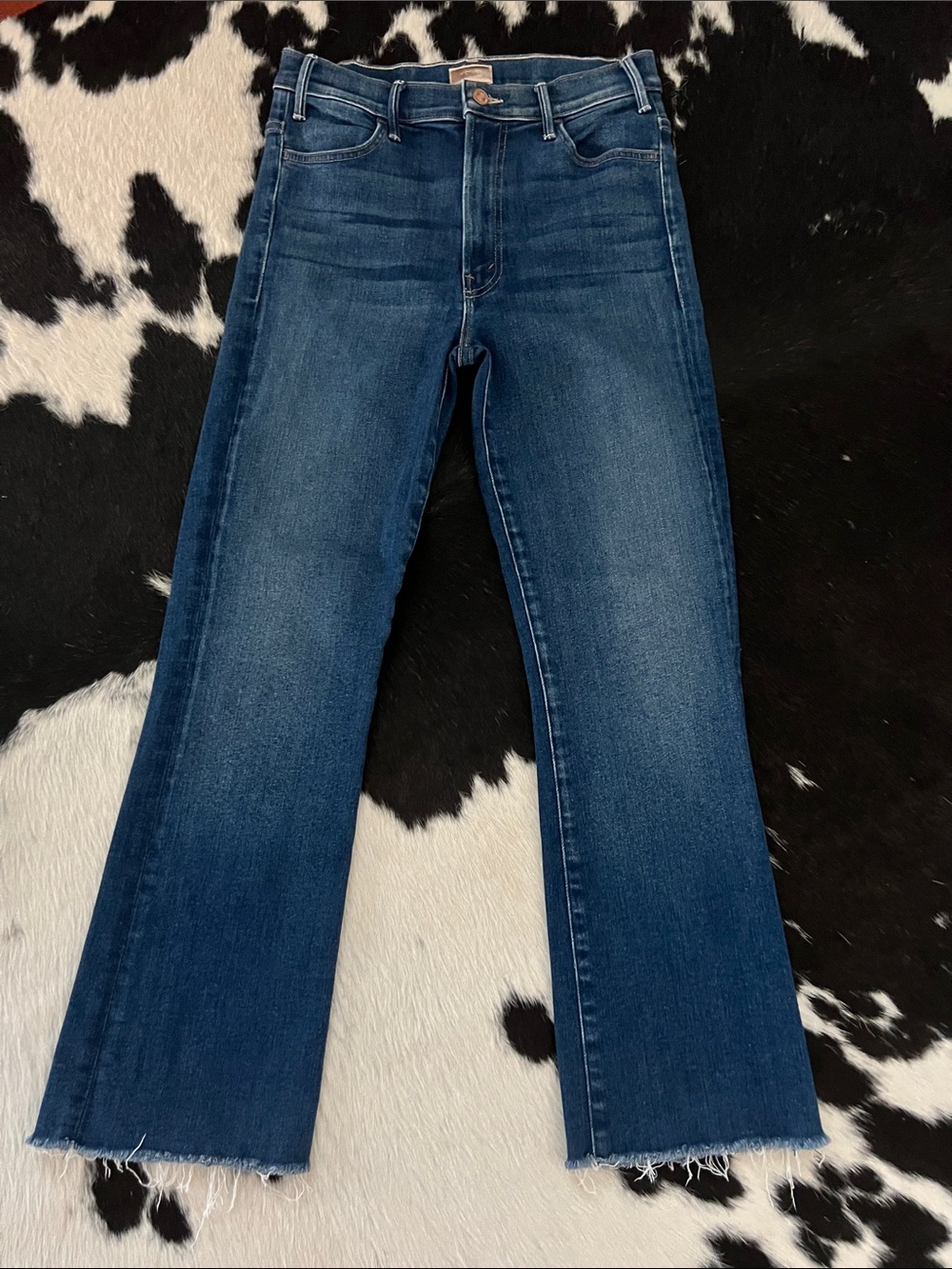 MOTHER The Hustler Ankle Fray Jeans Dark Blue Wash Size 28